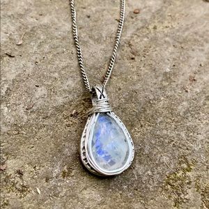 Silver Rainbow Moonstone Dandelion Necklace